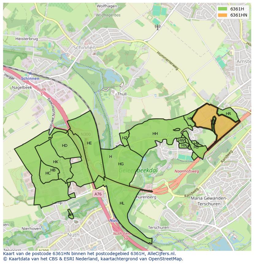 Afbeelding van het postcodegebied 6361 HN op de kaart.