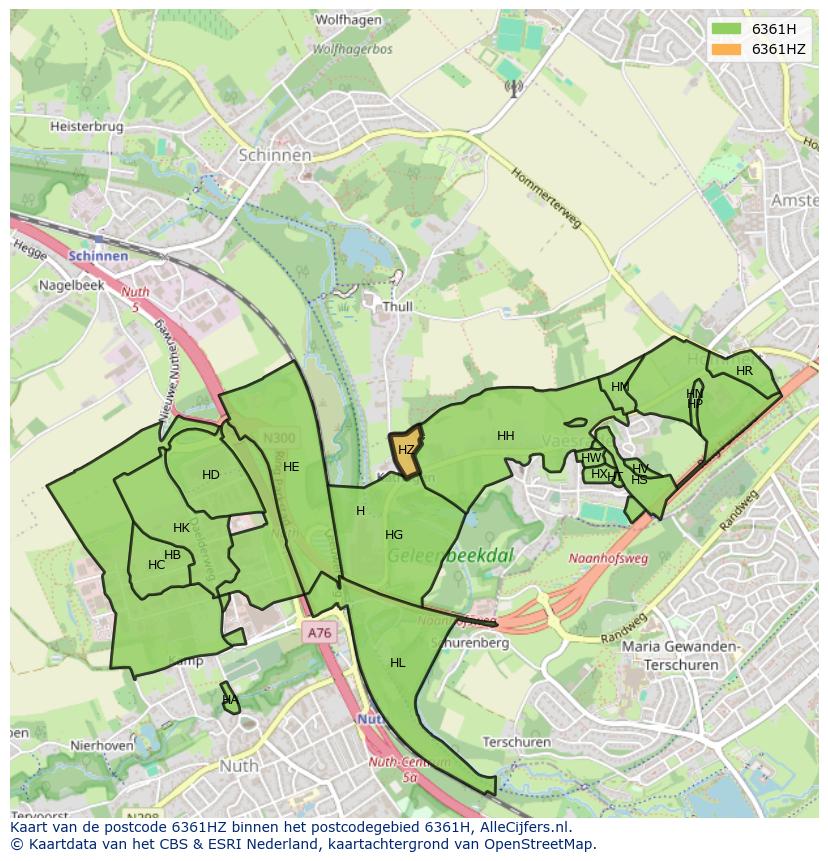 Afbeelding van het postcodegebied 6361 HZ op de kaart.