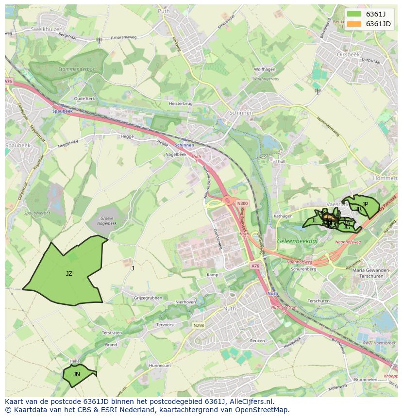 Afbeelding van het postcodegebied 6361 JD op de kaart.