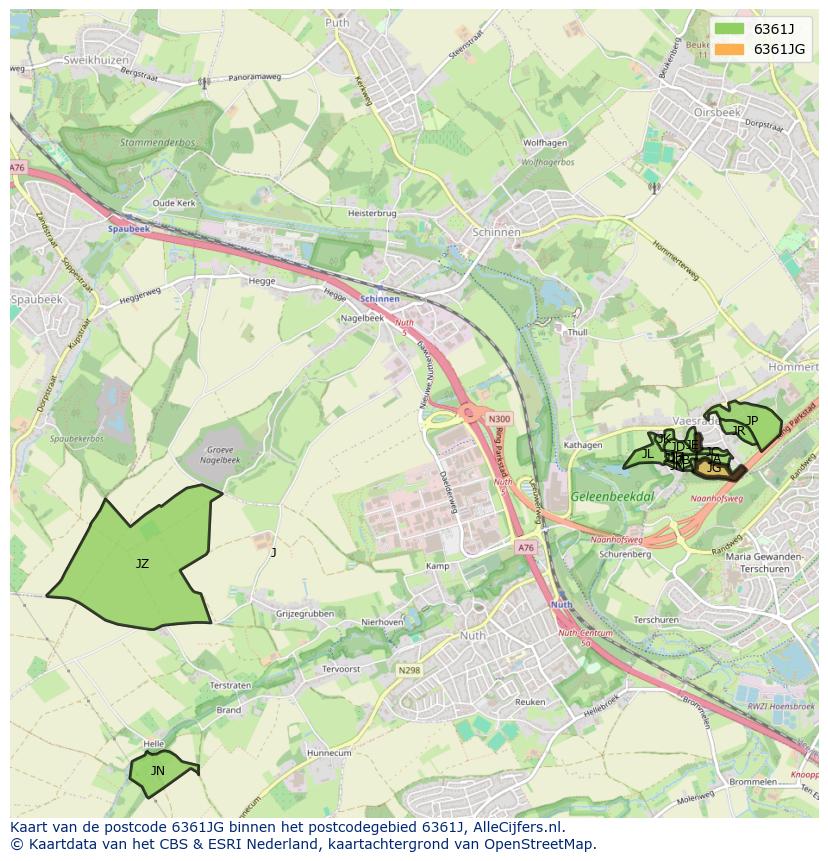 Afbeelding van het postcodegebied 6361 JG op de kaart.