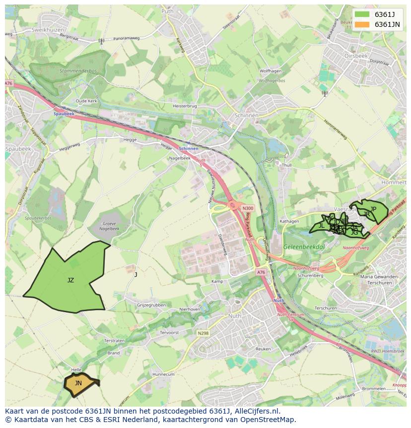 Afbeelding van het postcodegebied 6361 JN op de kaart.