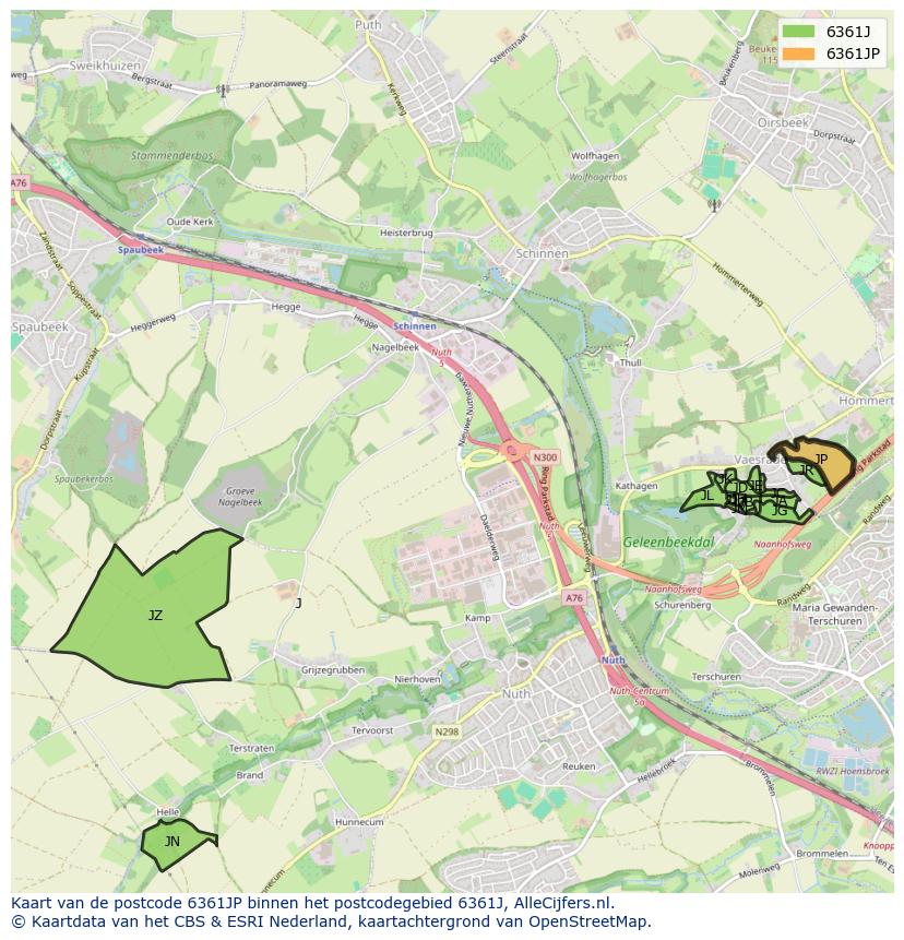 Afbeelding van het postcodegebied 6361 JP op de kaart.