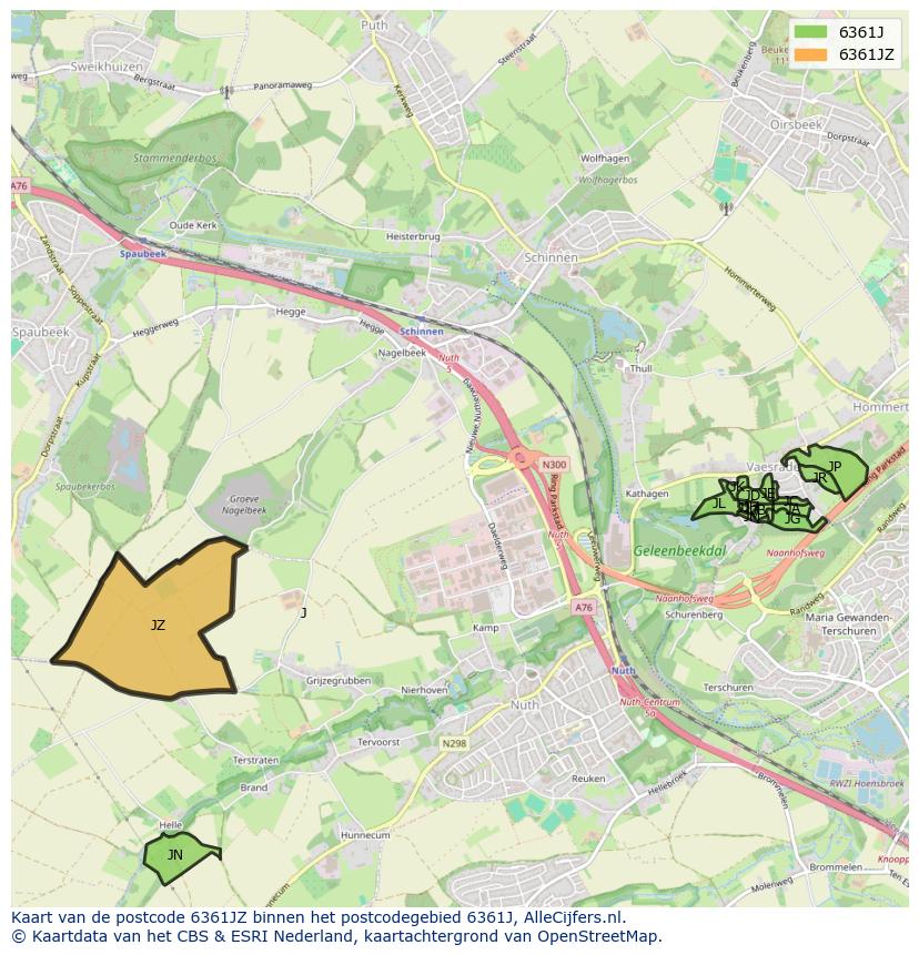 Afbeelding van het postcodegebied 6361 JZ op de kaart.