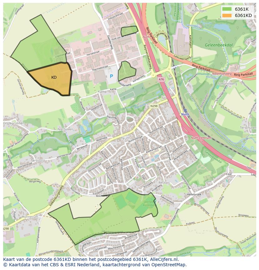 Afbeelding van het postcodegebied 6361 KD op de kaart.
