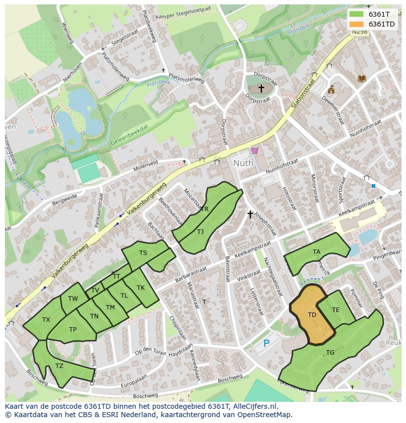 Afbeelding van het postcodegebied 6361 TD op de kaart.