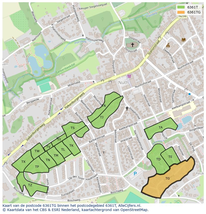 Afbeelding van het postcodegebied 6361 TG op de kaart.