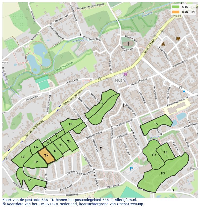 Afbeelding van het postcodegebied 6361 TN op de kaart.