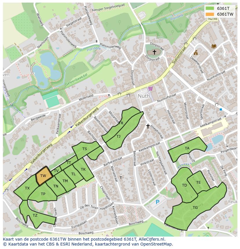 Afbeelding van het postcodegebied 6361 TW op de kaart.