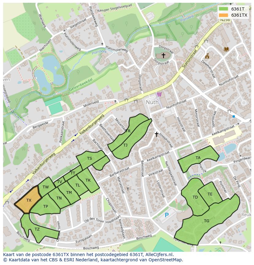 Afbeelding van het postcodegebied 6361 TX op de kaart.