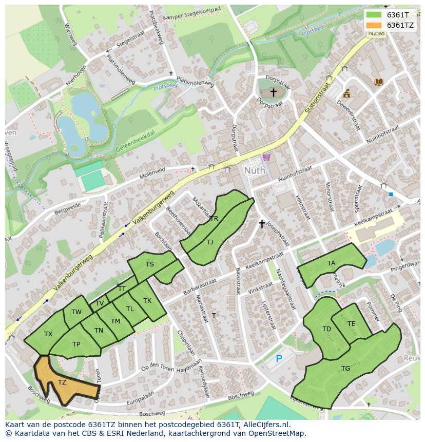 Afbeelding van het postcodegebied 6361 TZ op de kaart.