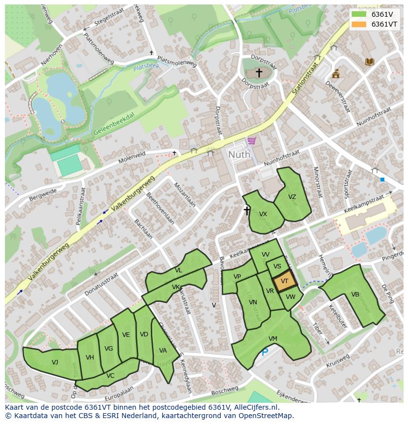 Afbeelding van het postcodegebied 6361 VT op de kaart.