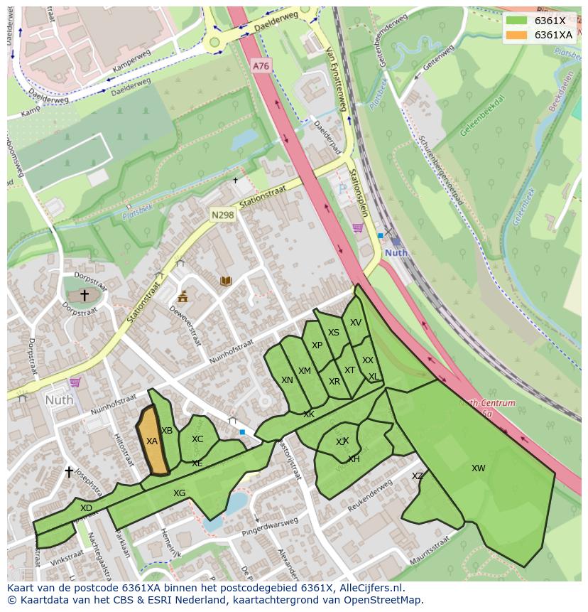 Afbeelding van het postcodegebied 6361 XA op de kaart.