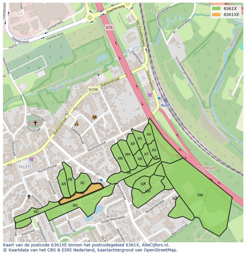 Afbeelding van het postcodegebied 6361 XE op de kaart.