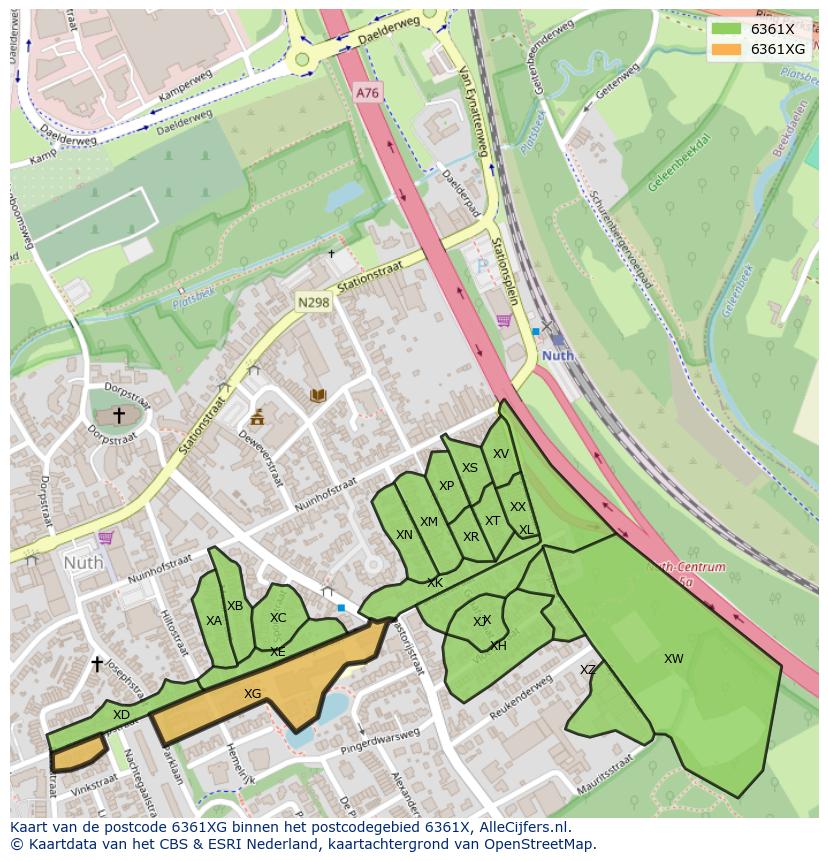 Afbeelding van het postcodegebied 6361 XG op de kaart.