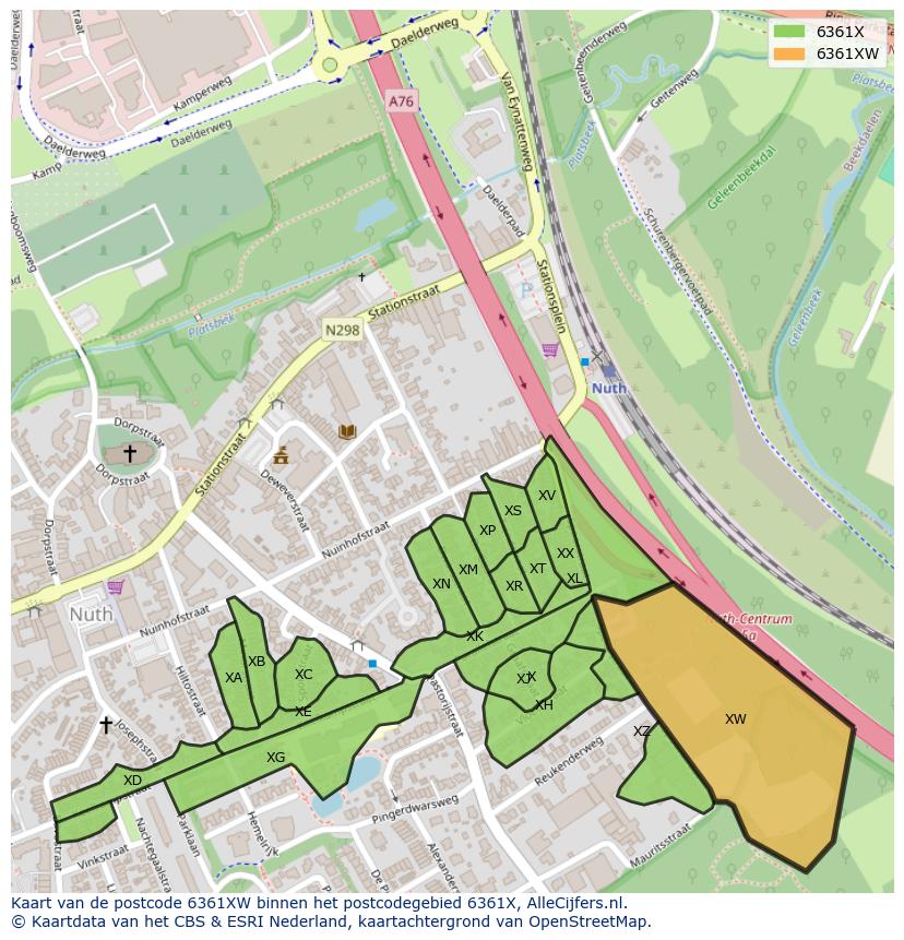 Afbeelding van het postcodegebied 6361 XW op de kaart.