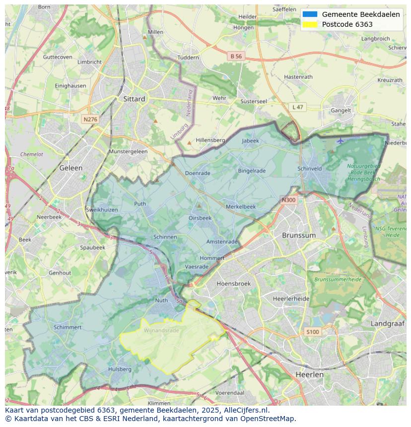 Afbeelding van het postcodegebied 6363 op de kaart.