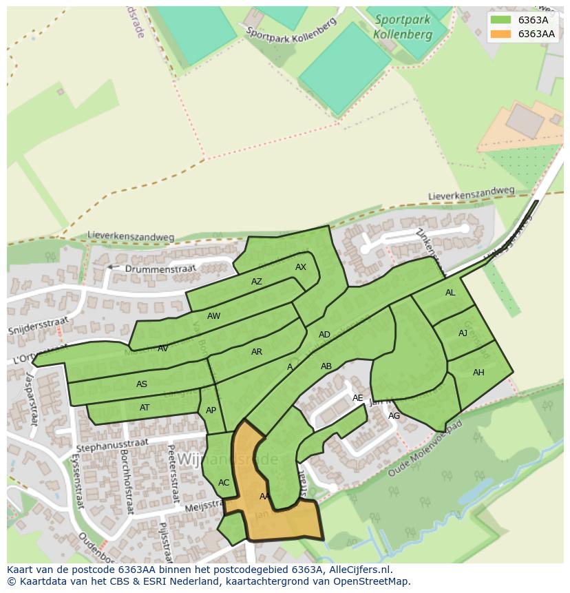 Afbeelding van het postcodegebied 6363 AA op de kaart.