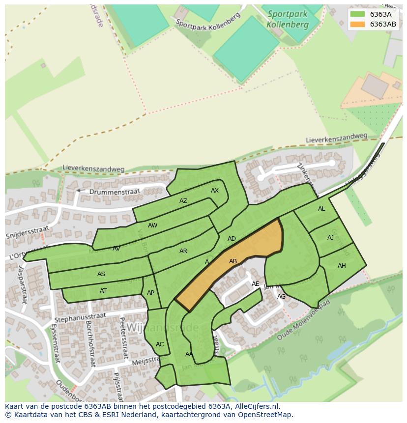 Afbeelding van het postcodegebied 6363 AB op de kaart.