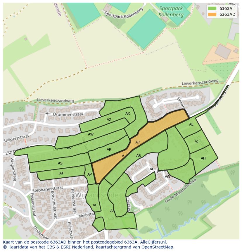 Afbeelding van het postcodegebied 6363 AD op de kaart.