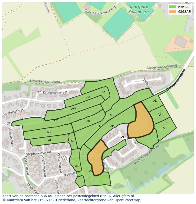Afbeelding van het postcodegebied 6363 AE op de kaart.