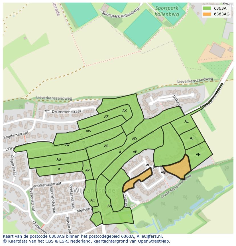 Afbeelding van het postcodegebied 6363 AG op de kaart.