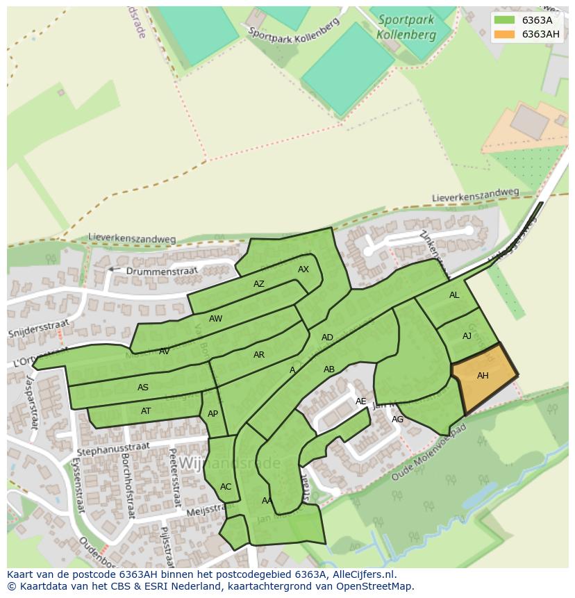 Afbeelding van het postcodegebied 6363 AH op de kaart.