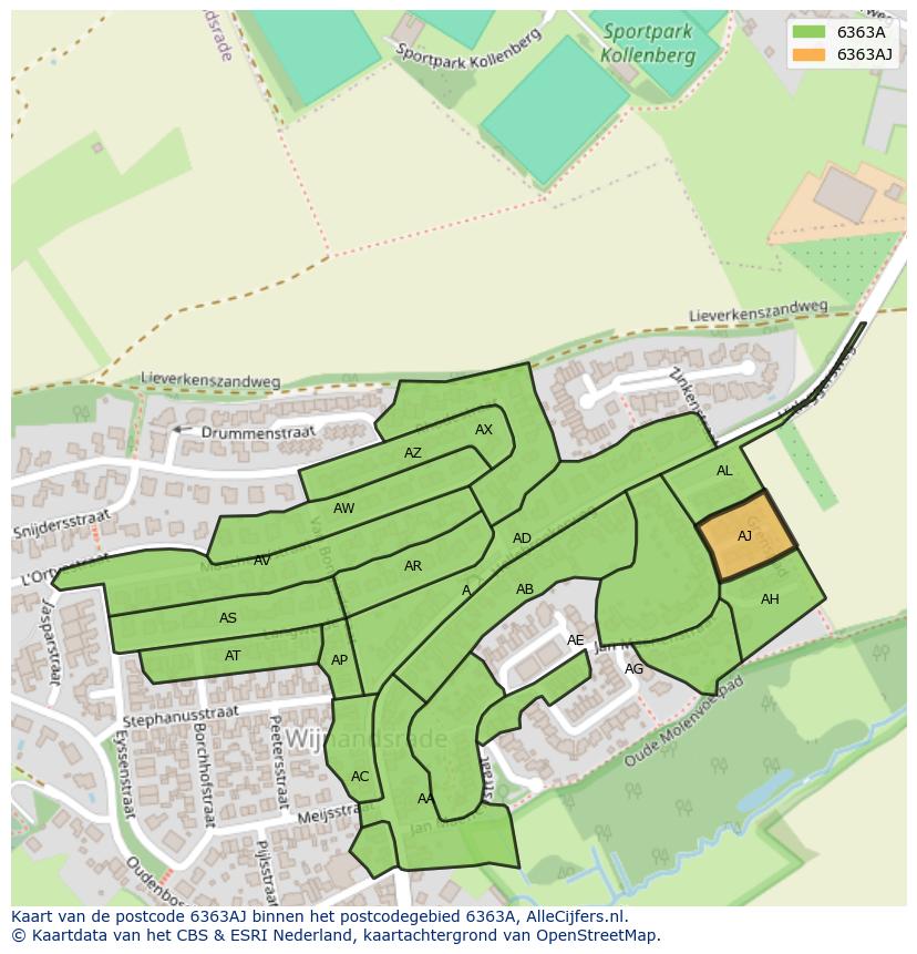 Afbeelding van het postcodegebied 6363 AJ op de kaart.