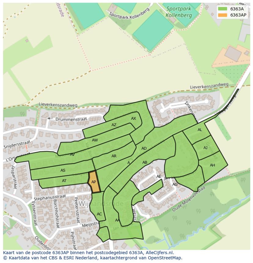 Afbeelding van het postcodegebied 6363 AP op de kaart.