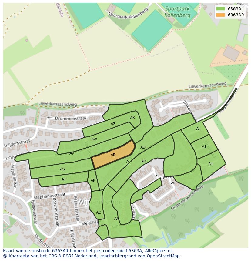 Afbeelding van het postcodegebied 6363 AR op de kaart.