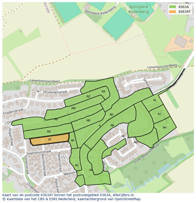 Afbeelding van het postcodegebied 6363 AT op de kaart.