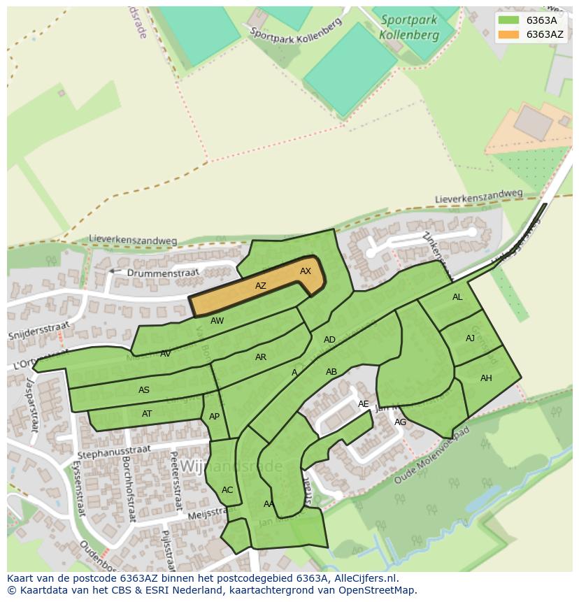 Afbeelding van het postcodegebied 6363 AZ op de kaart.