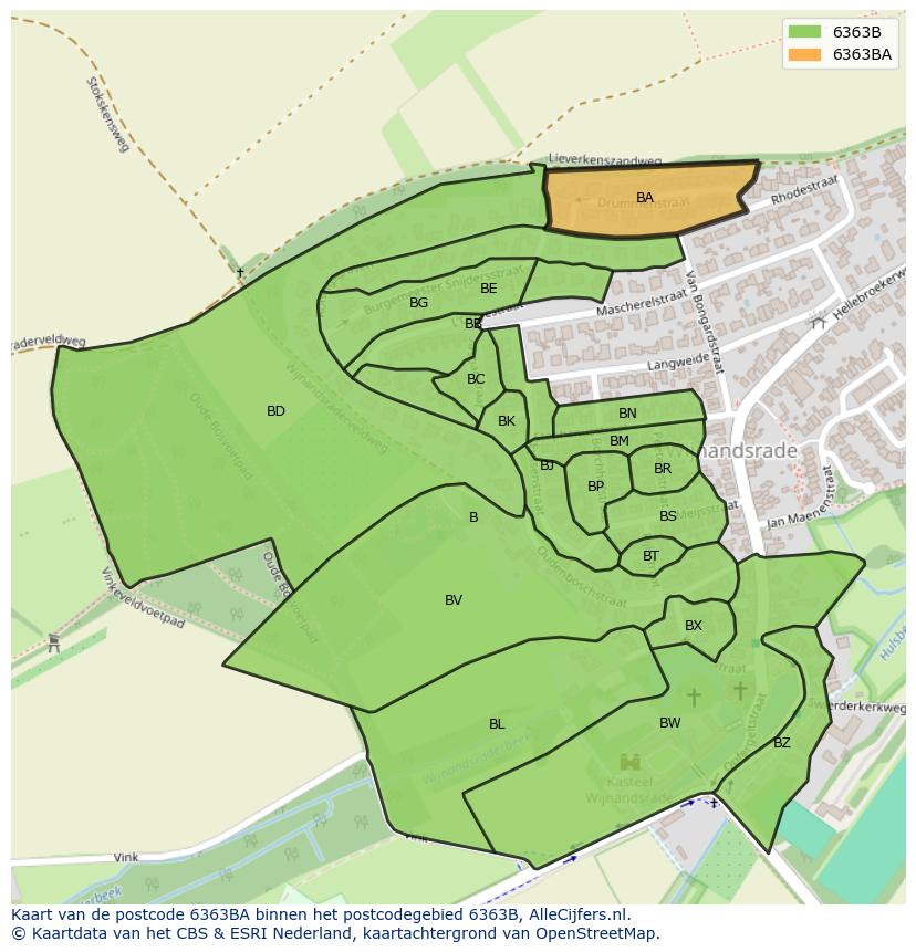 Afbeelding van het postcodegebied 6363 BA op de kaart.