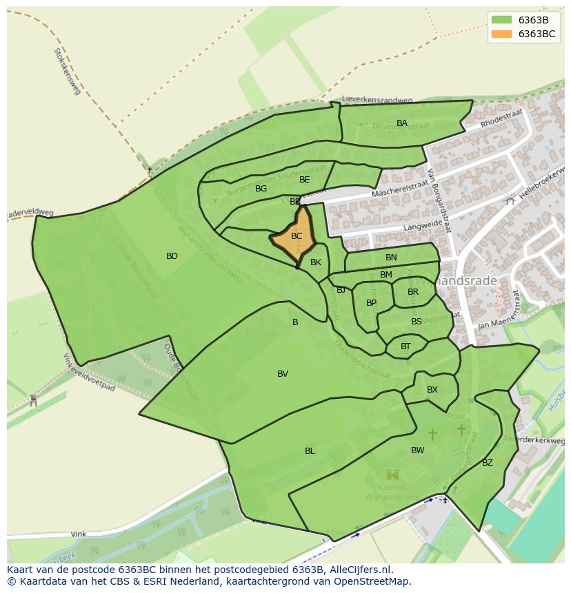 Afbeelding van het postcodegebied 6363 BC op de kaart.