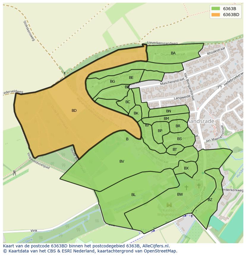 Afbeelding van het postcodegebied 6363 BD op de kaart.