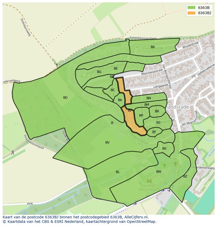 Afbeelding van het postcodegebied 6363 BJ op de kaart.