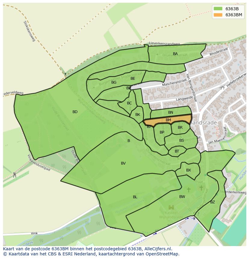 Afbeelding van het postcodegebied 6363 BM op de kaart.