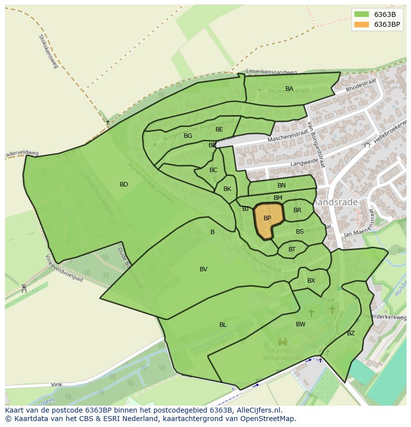 Afbeelding van het postcodegebied 6363 BP op de kaart.
