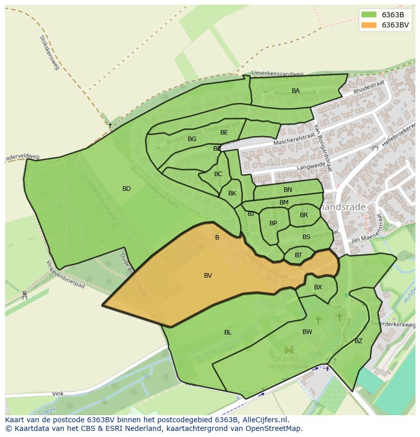 Afbeelding van het postcodegebied 6363 BV op de kaart.