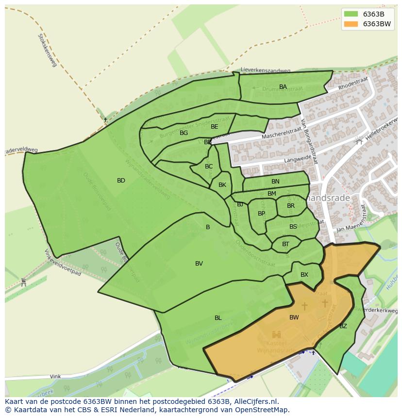 Afbeelding van het postcodegebied 6363 BW op de kaart.