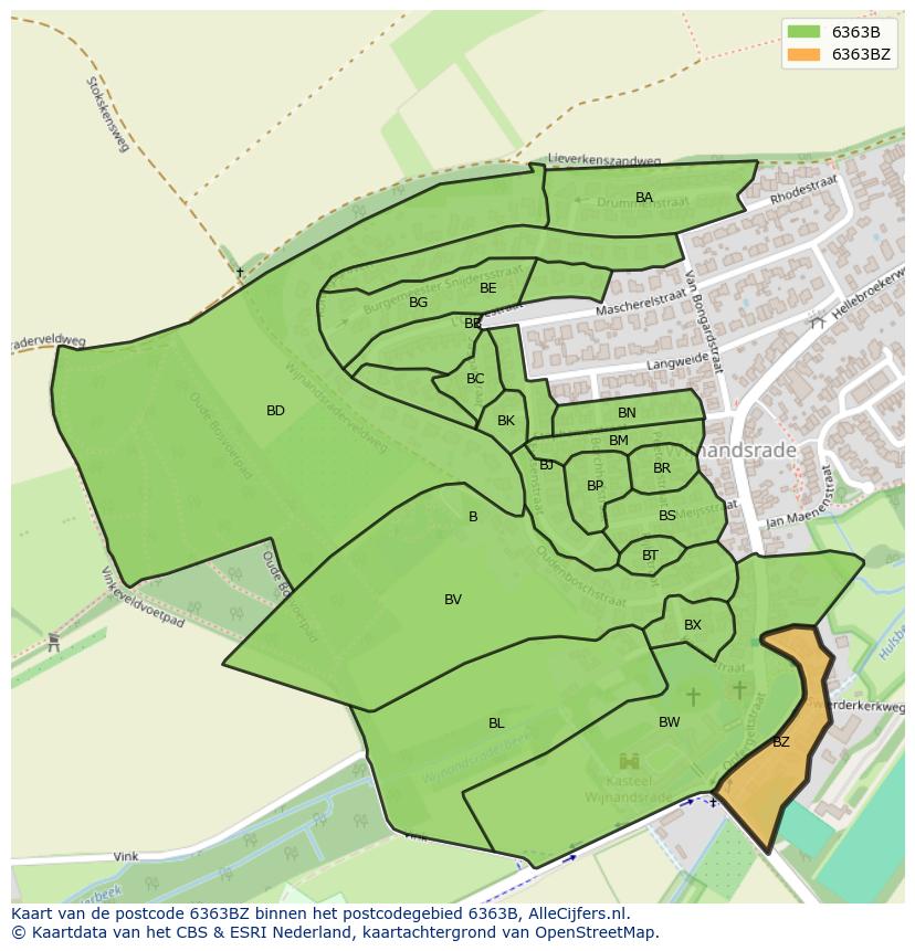 Afbeelding van het postcodegebied 6363 BZ op de kaart.