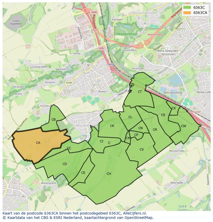 Afbeelding van het postcodegebied 6363 CA op de kaart.