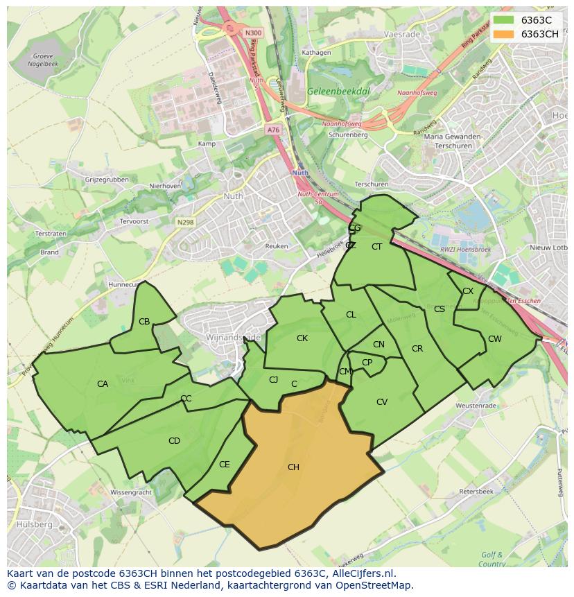 Afbeelding van het postcodegebied 6363 CH op de kaart.