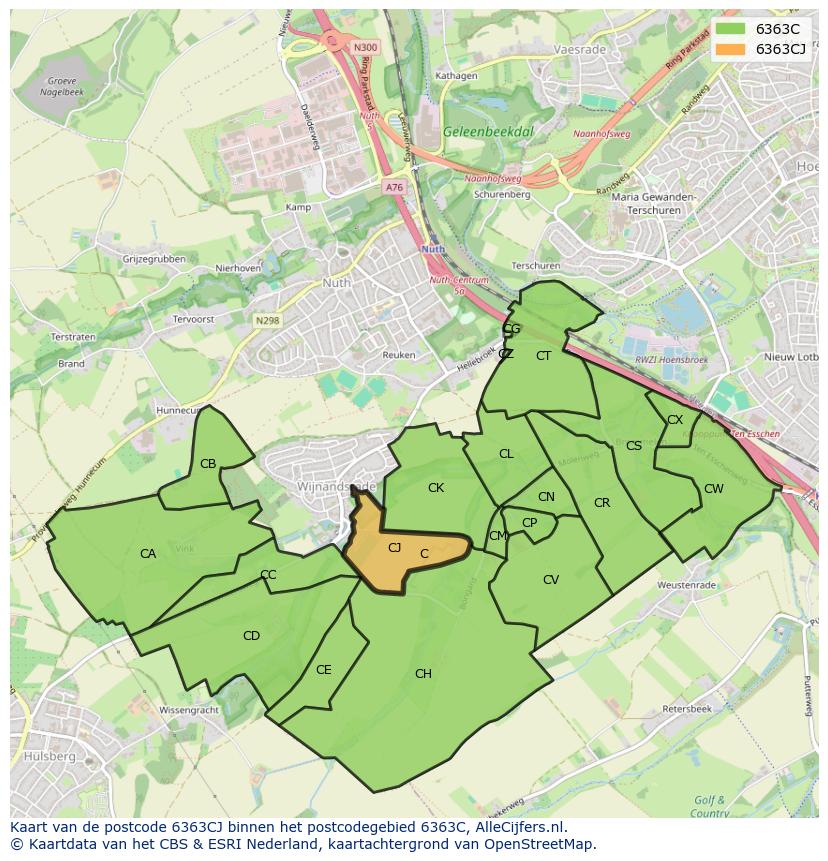 Afbeelding van het postcodegebied 6363 CJ op de kaart.