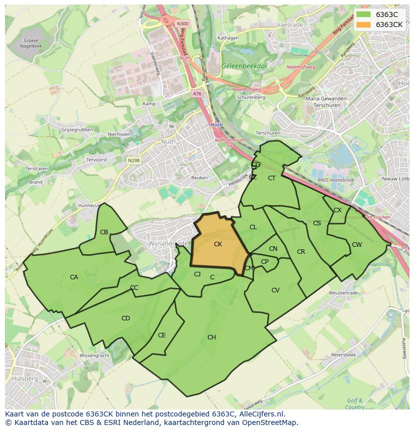 Afbeelding van het postcodegebied 6363 CK op de kaart.