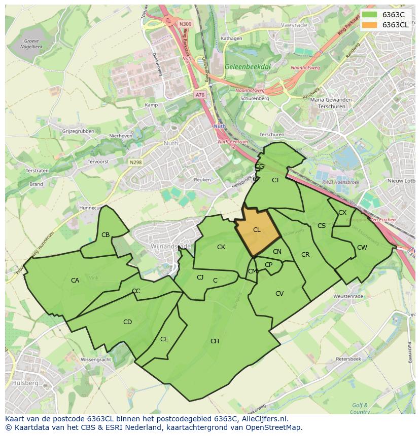 Afbeelding van het postcodegebied 6363 CL op de kaart.