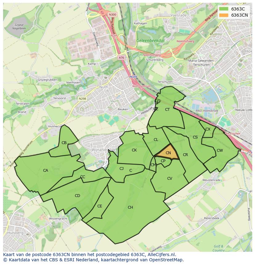 Afbeelding van het postcodegebied 6363 CN op de kaart.