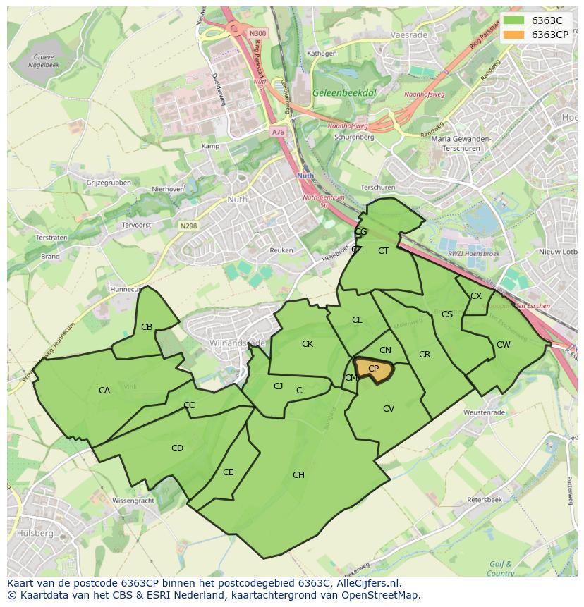 Afbeelding van het postcodegebied 6363 CP op de kaart.