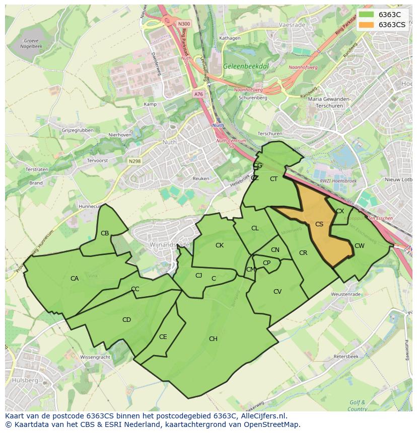 Afbeelding van het postcodegebied 6363 CS op de kaart.