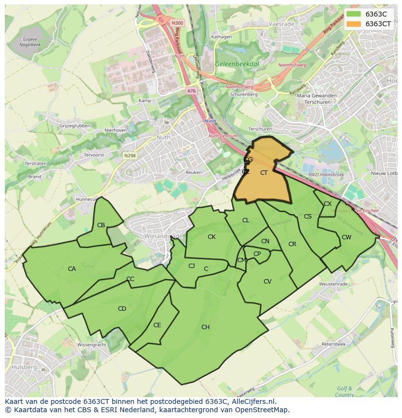 Afbeelding van het postcodegebied 6363 CT op de kaart.