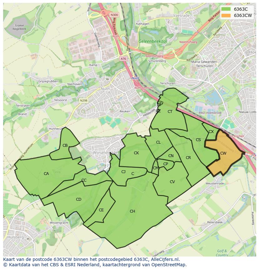 Afbeelding van het postcodegebied 6363 CW op de kaart.
